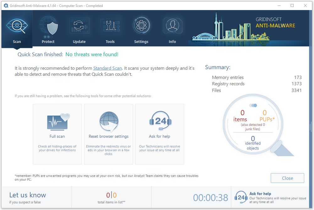 Gridinsoft Anti-Malware quick scan result